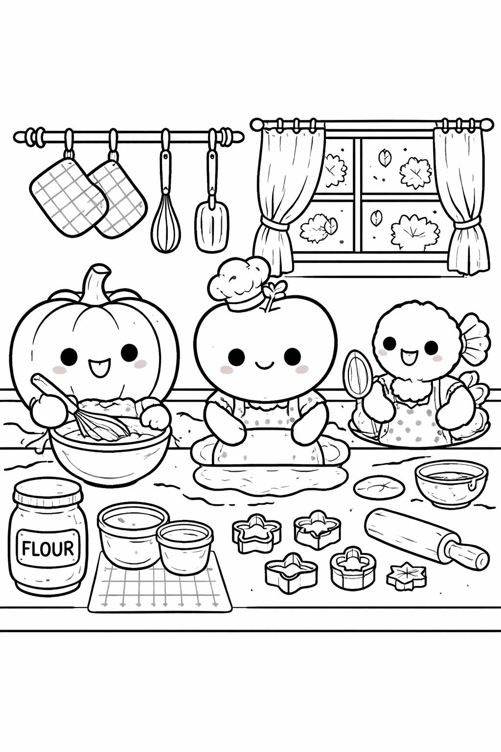 kawaii Thanksgiving cactus coloring page | cute festive potted plant | unique holiday coloring sheet