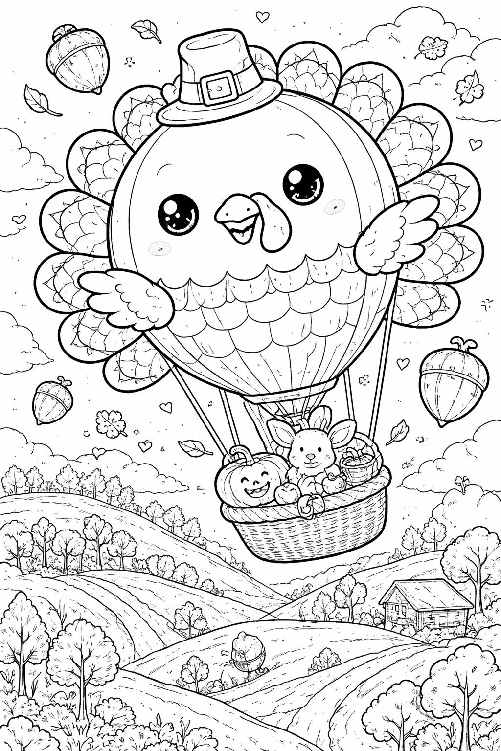 1. kawaii Thanksgiving coloring pages | 25 adorable printable holiday designs | cute autumn coloring collection