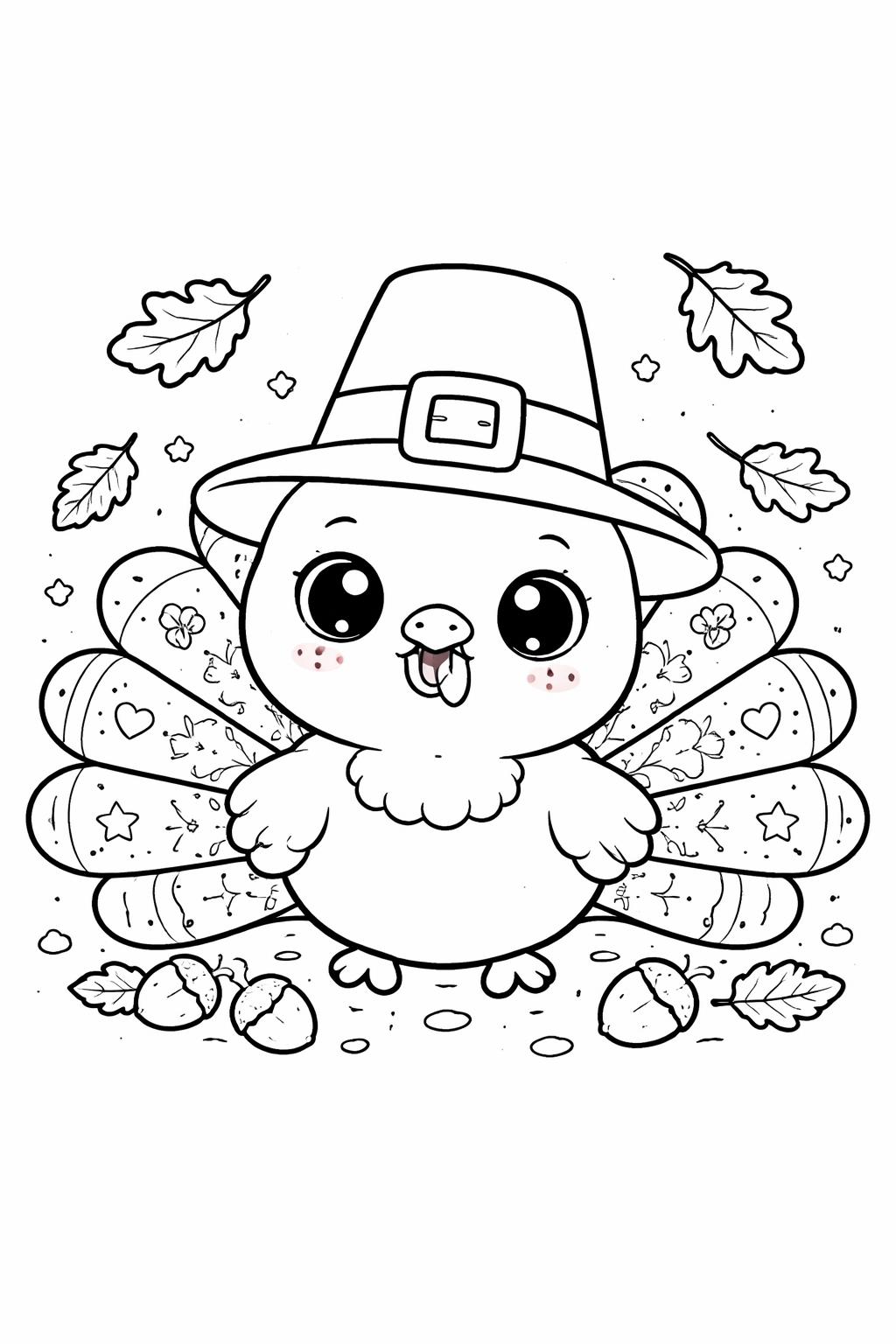kawaii turkey coloring page | adorable smiling turkey | fun Thanksgiving coloring sheet