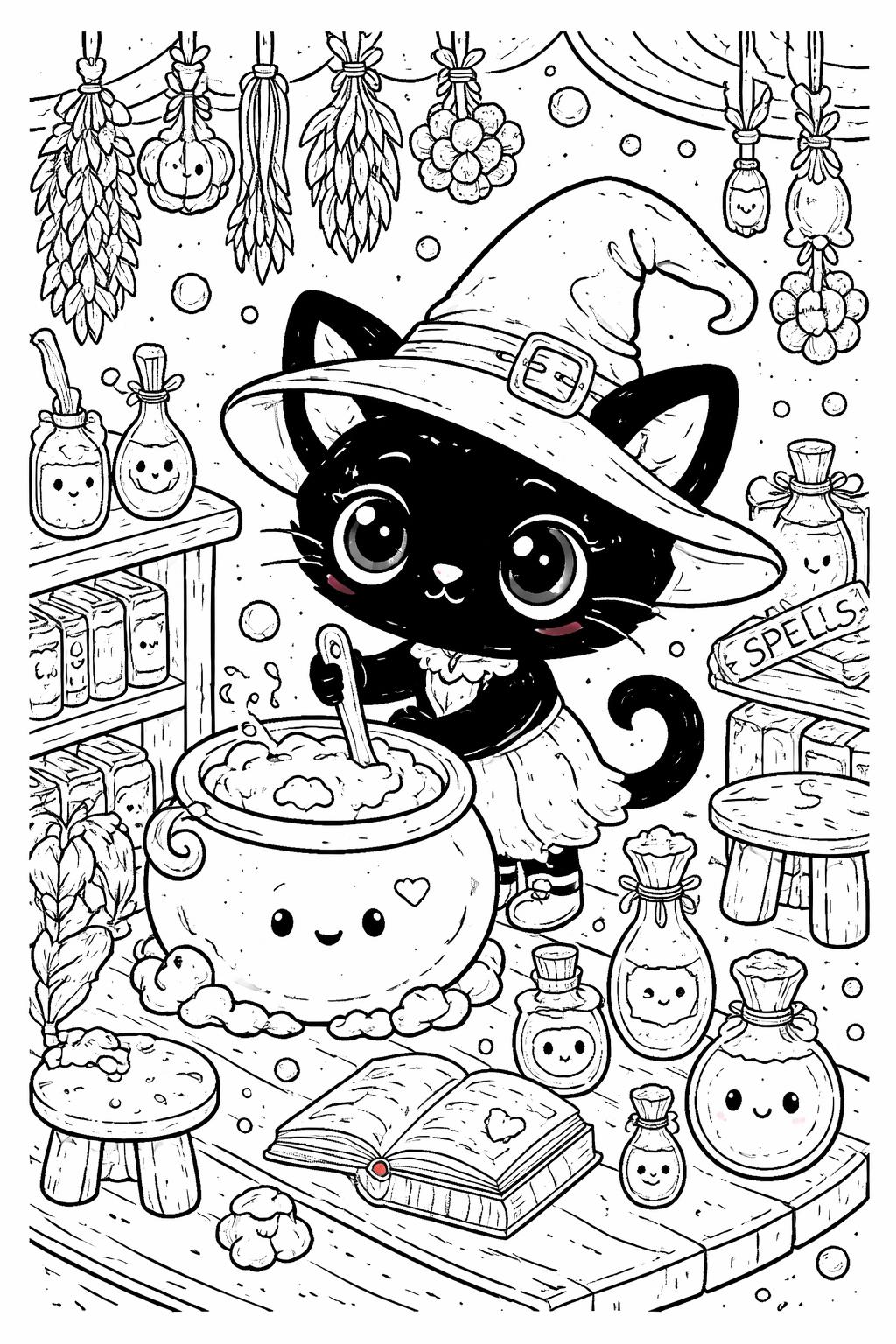 kawaii Halloween mandala coloring page | cute spooky patterns | relaxing coloring sheet
