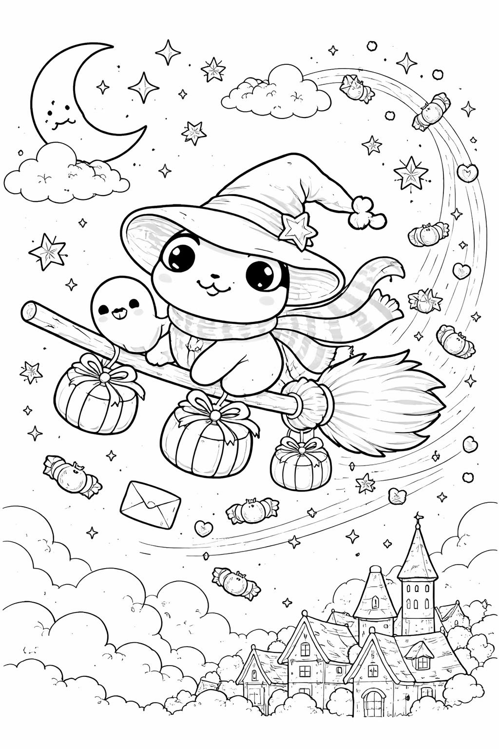 kawaii bat coloring page | sweet little flying bat | printable Halloween sheet