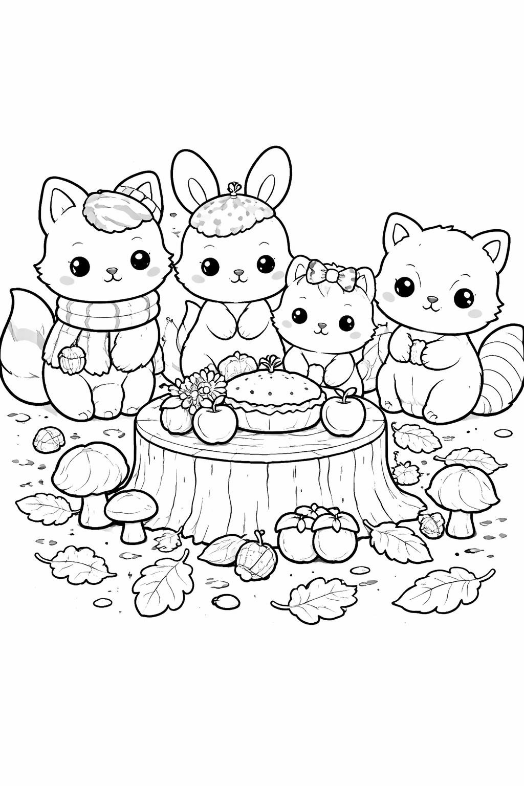 kawaii apple pie coloring page | cute homemade dessert | Thanksgiving coloring activity