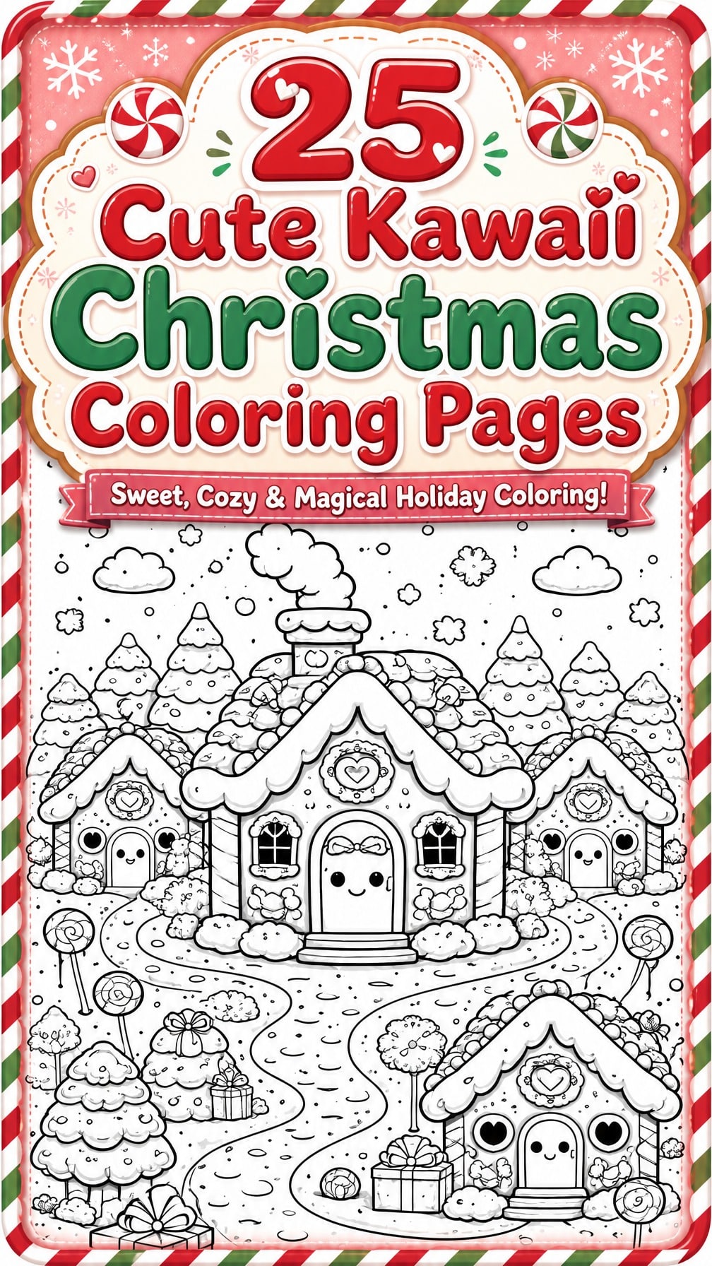 kawaii Christmas coloring page | cute holiday characters | printable kids activity