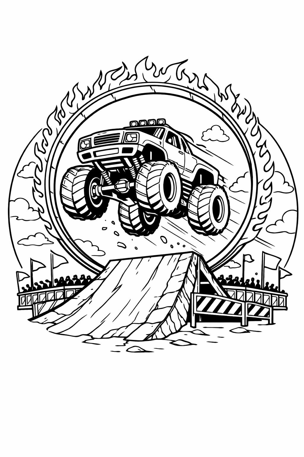 monster truck skull design coloring page | fierce truck artwork | printable coloring activity
