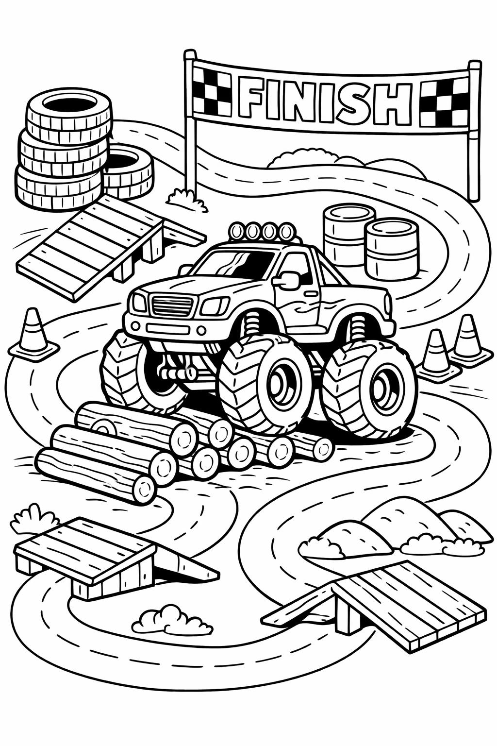 easy monster truck coloring page | simple bold truck outline | beginner-friendly printable