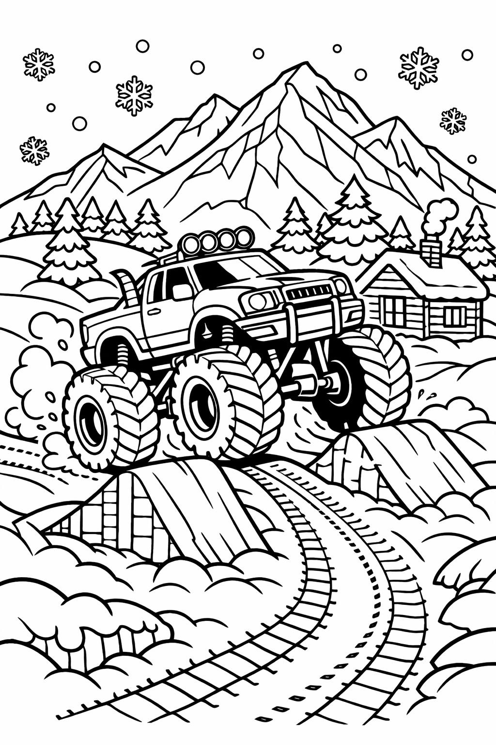 monster truck shark coloring page | fierce aquatic truck design | creative coloring sheet