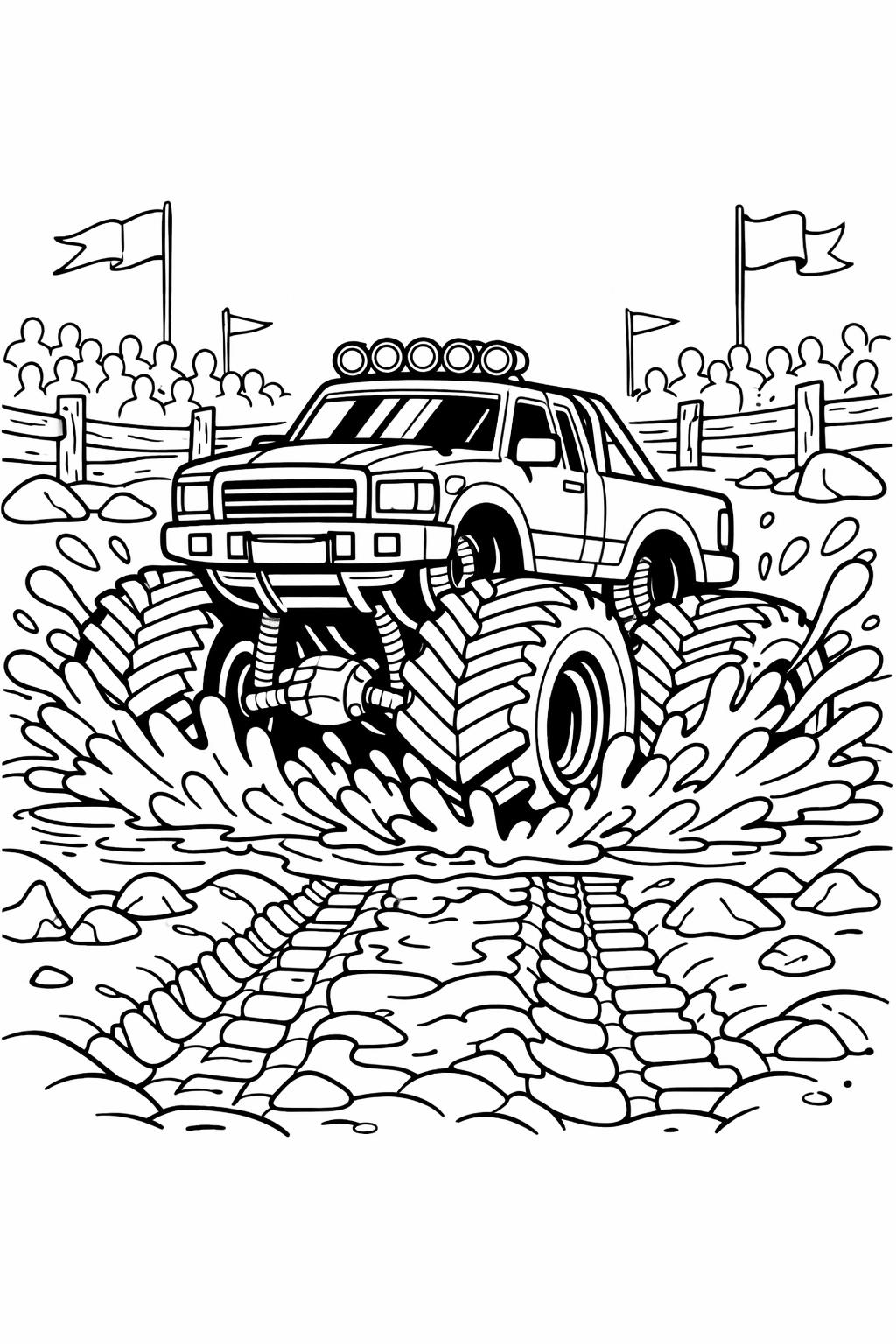 monster truck with giant tires coloring page | oversized wheels | kids printable sheet
