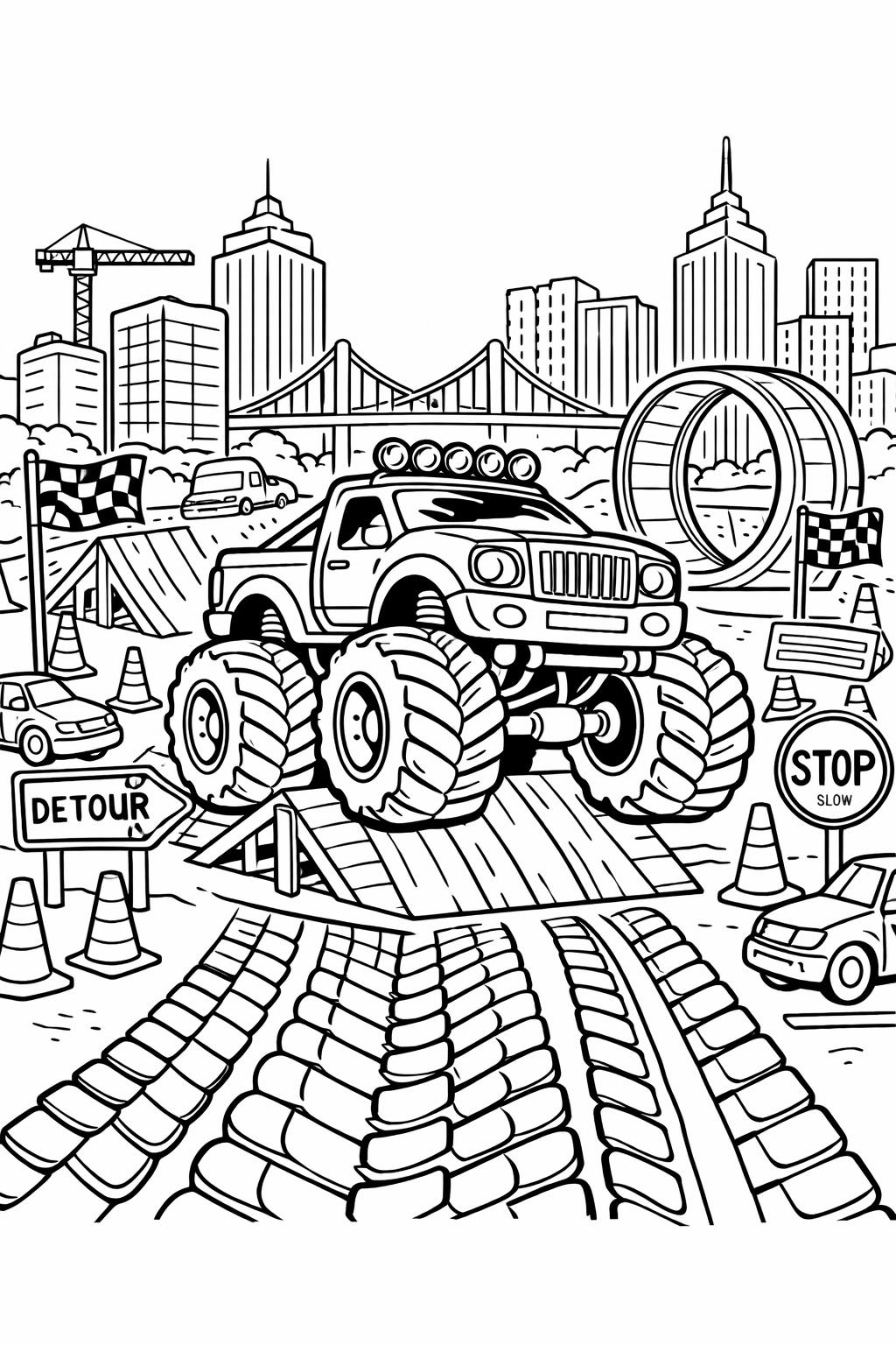 monster truck pickup coloring page | oversized off-road pickup | printable kids activity