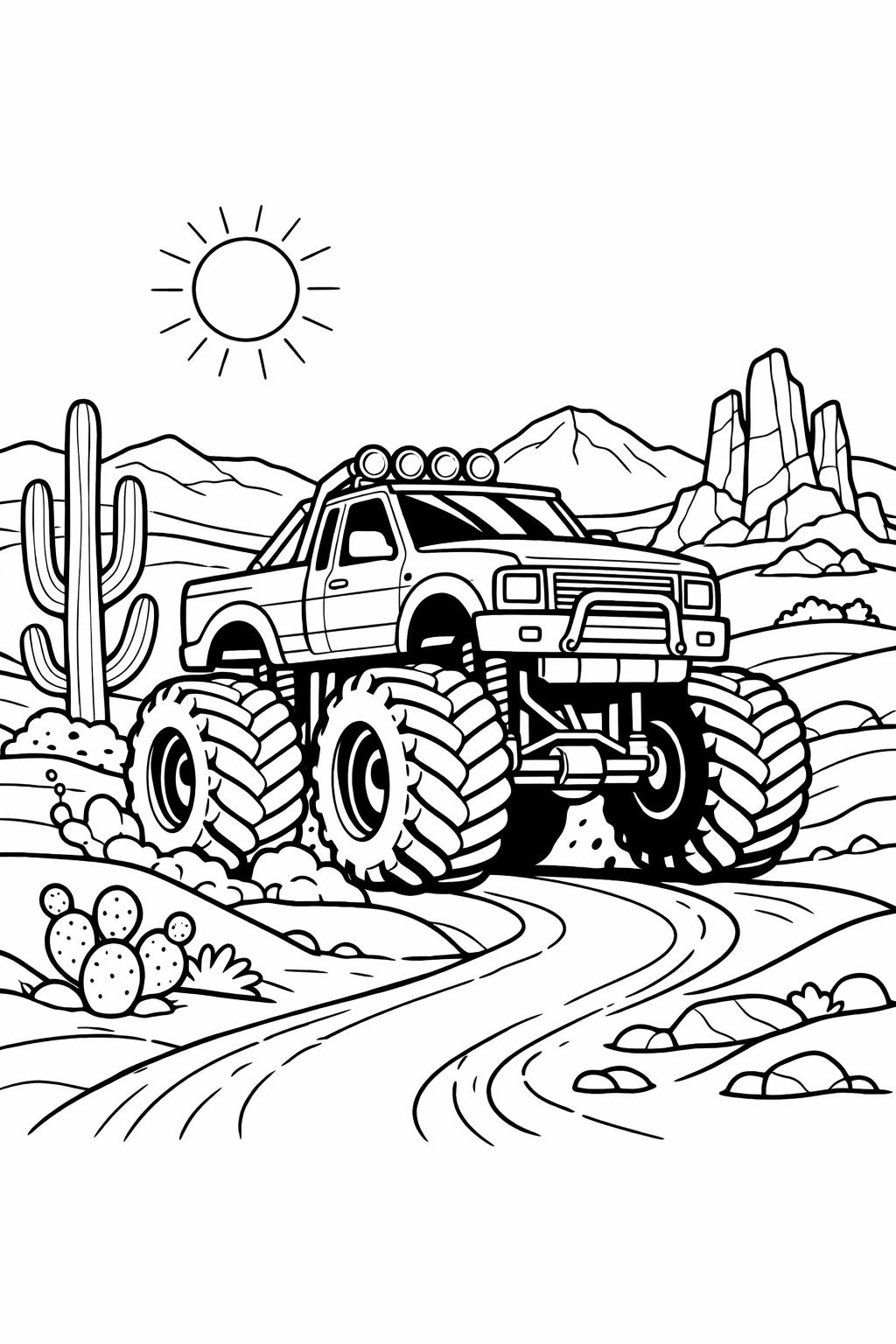 monster truck racing coloring page | high-speed truck competition | exciting coloring activity