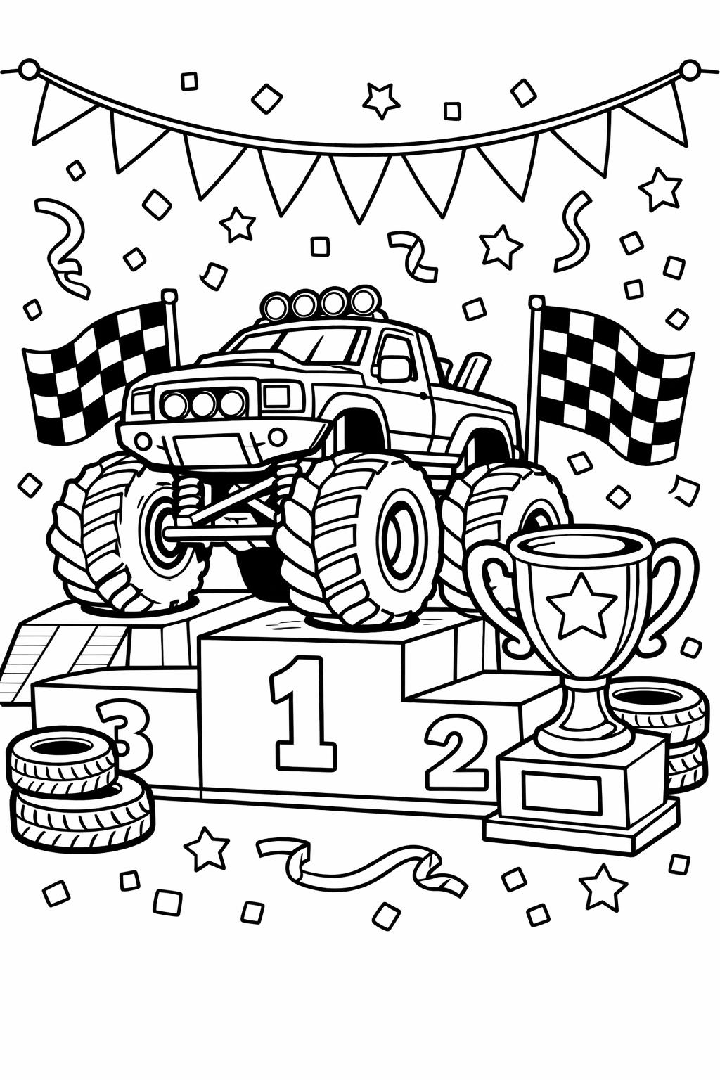 monster truck fire truck coloring page | giant rescue vehicle | fun coloring sheet