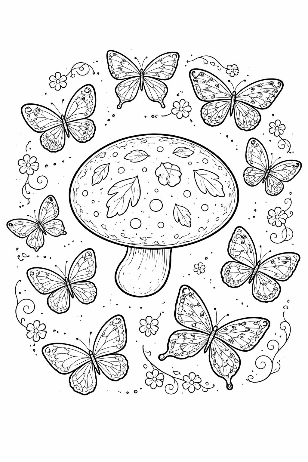 mushroom and snail coloring page | cute forest floor scene | fun kids coloring sheet