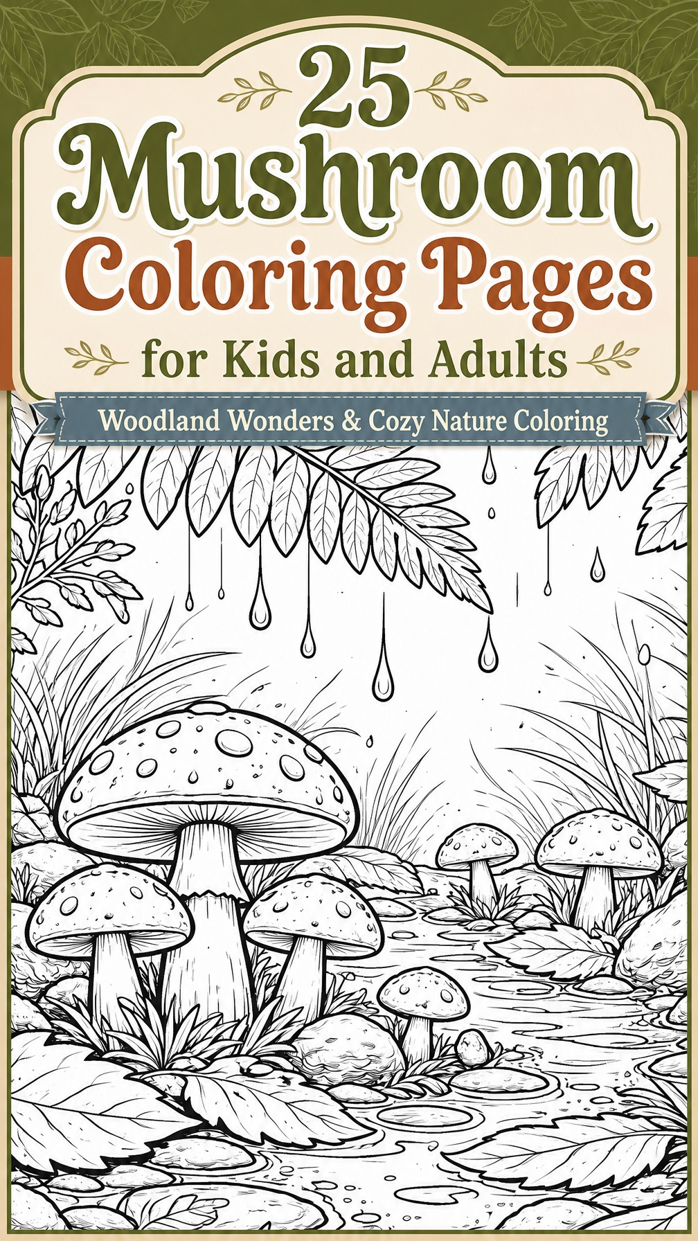 mushroom coloring pages | cute woodland fungi | printable activity for kids and adults