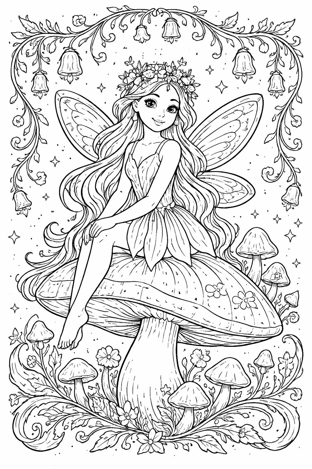 mushroom and acorns coloring page | woodland treasures and fungi | kids and adults activity