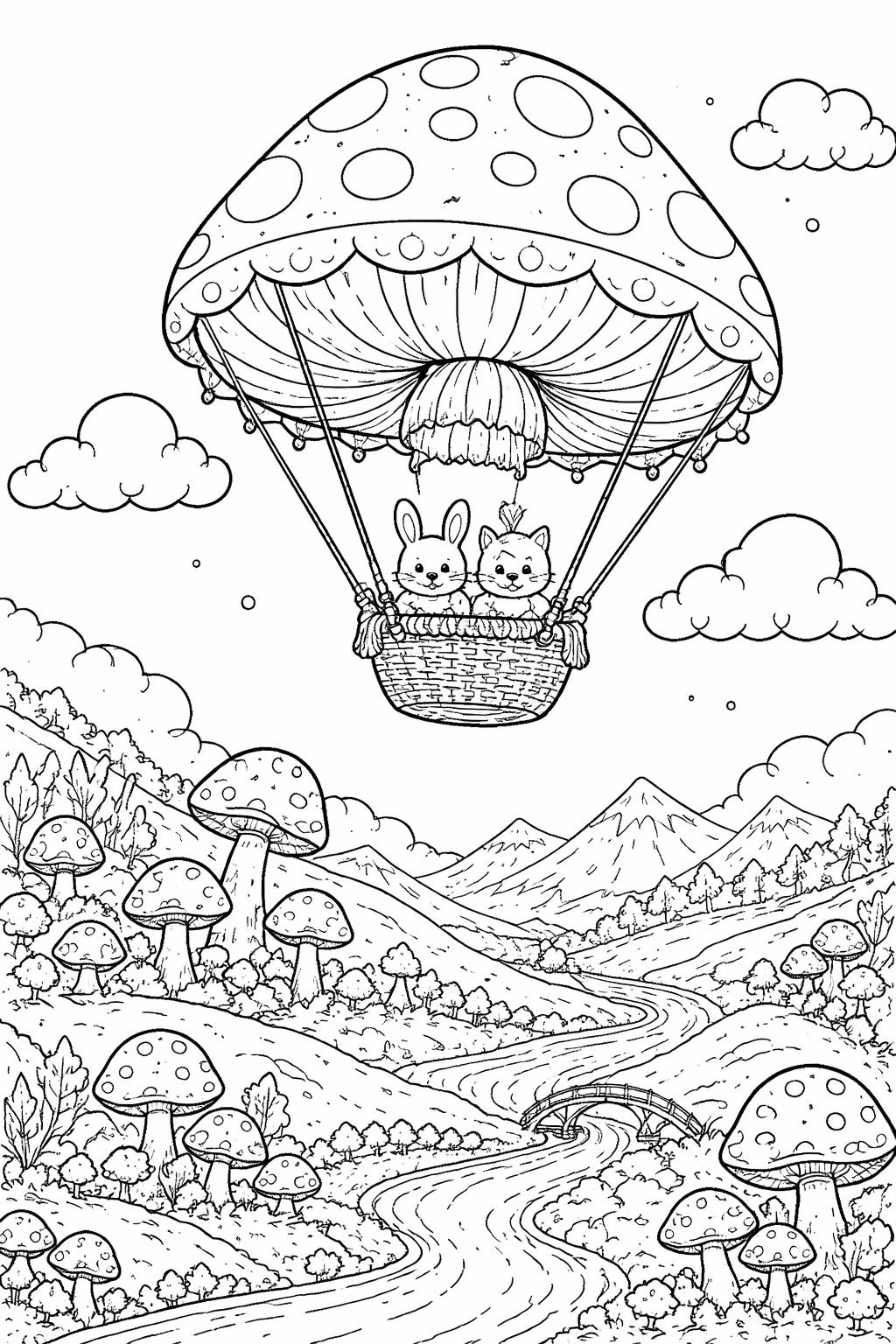 enchanted mushroom coloring page | magical forest fungi | whimsical fantasy coloring activity