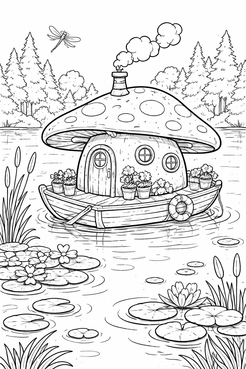 mushroom with ladybugs coloring page | tiny insects on a toadstool | adorable printable activity