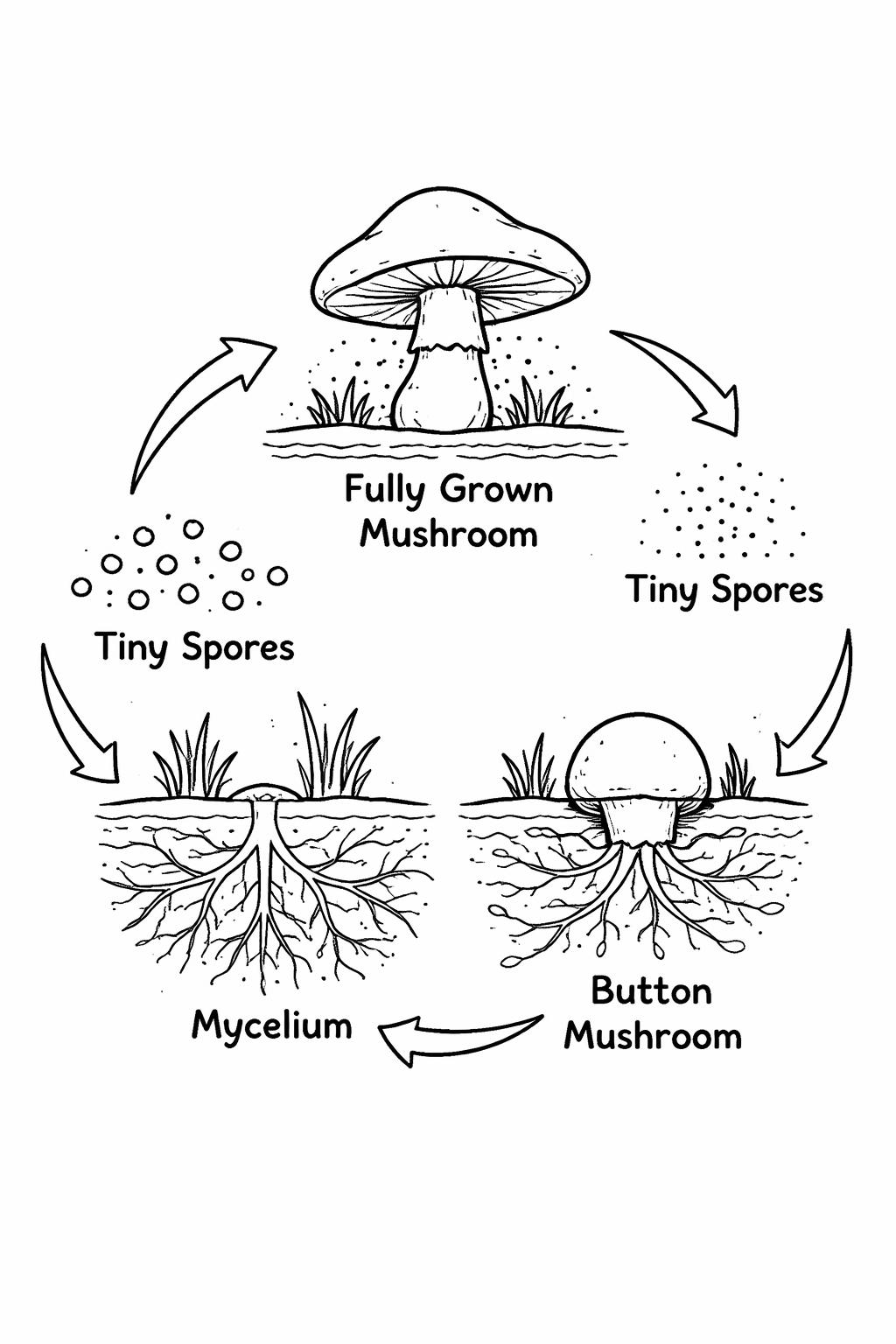 mushroom and flowers coloring page | delicate botanical details | nature-inspired printable art