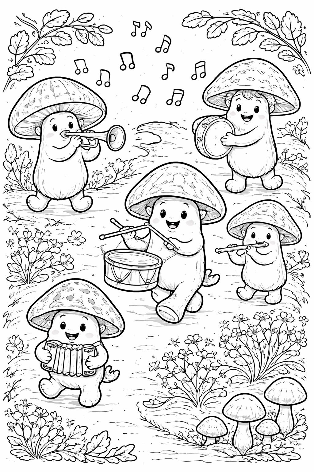 cute mushroom coloring page | smiling cartoon mushroom | fun printable coloring sheet