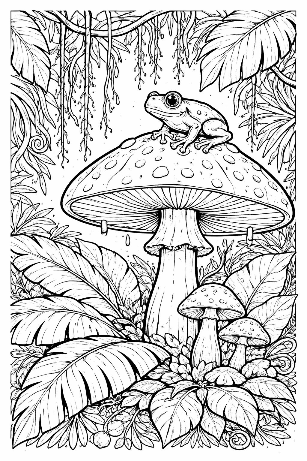 realistic mushroom coloring page | detailed caps stems and gills | adult nature coloring activity