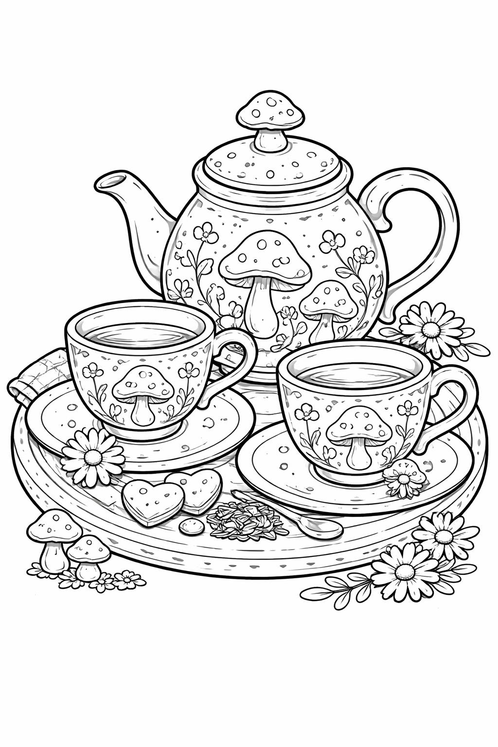mushroom family coloring page | large and tiny woodland fungi | fun coloring activity