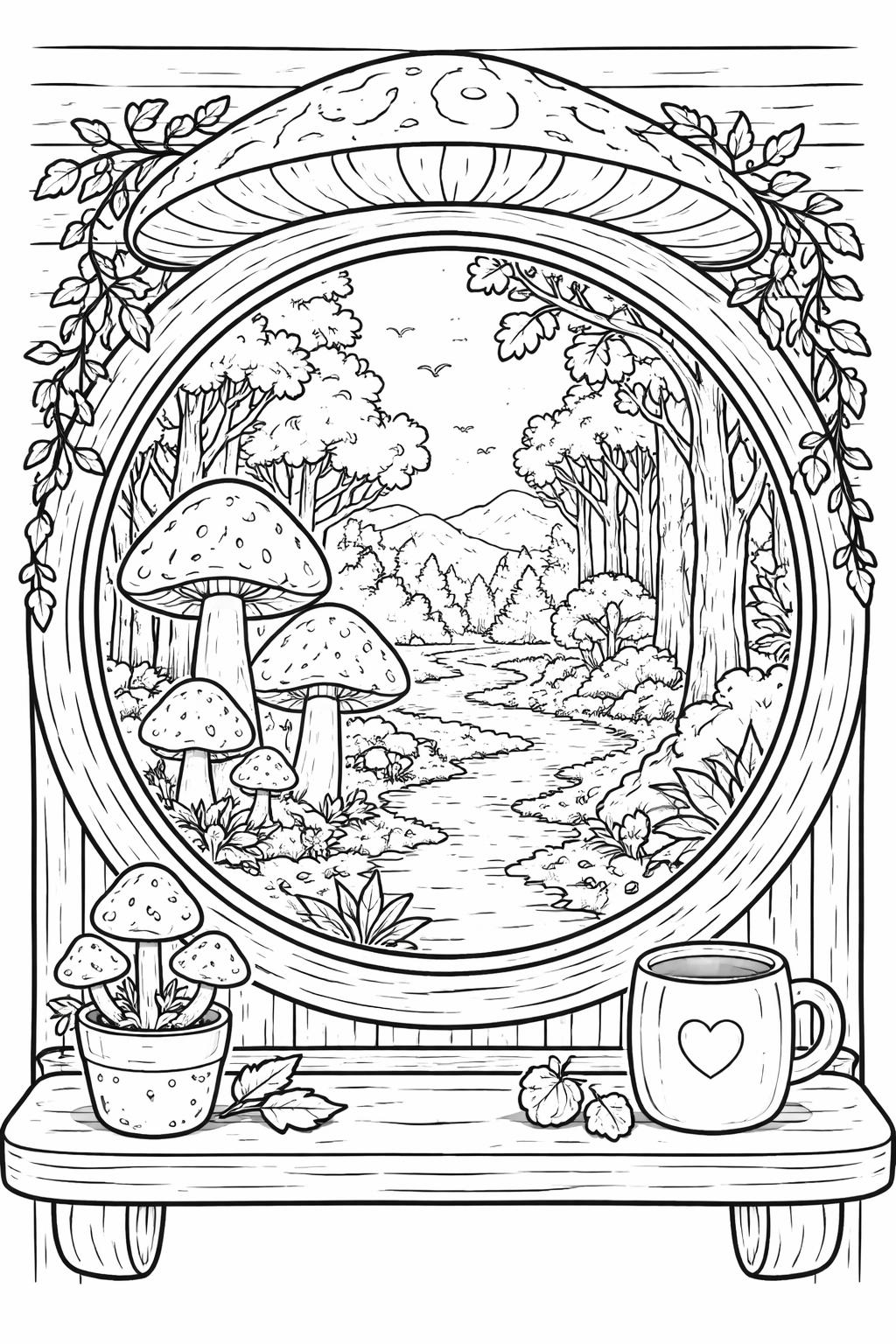 kawaii mushroom coloring page | adorable smiling toadstool | cute kids coloring activity