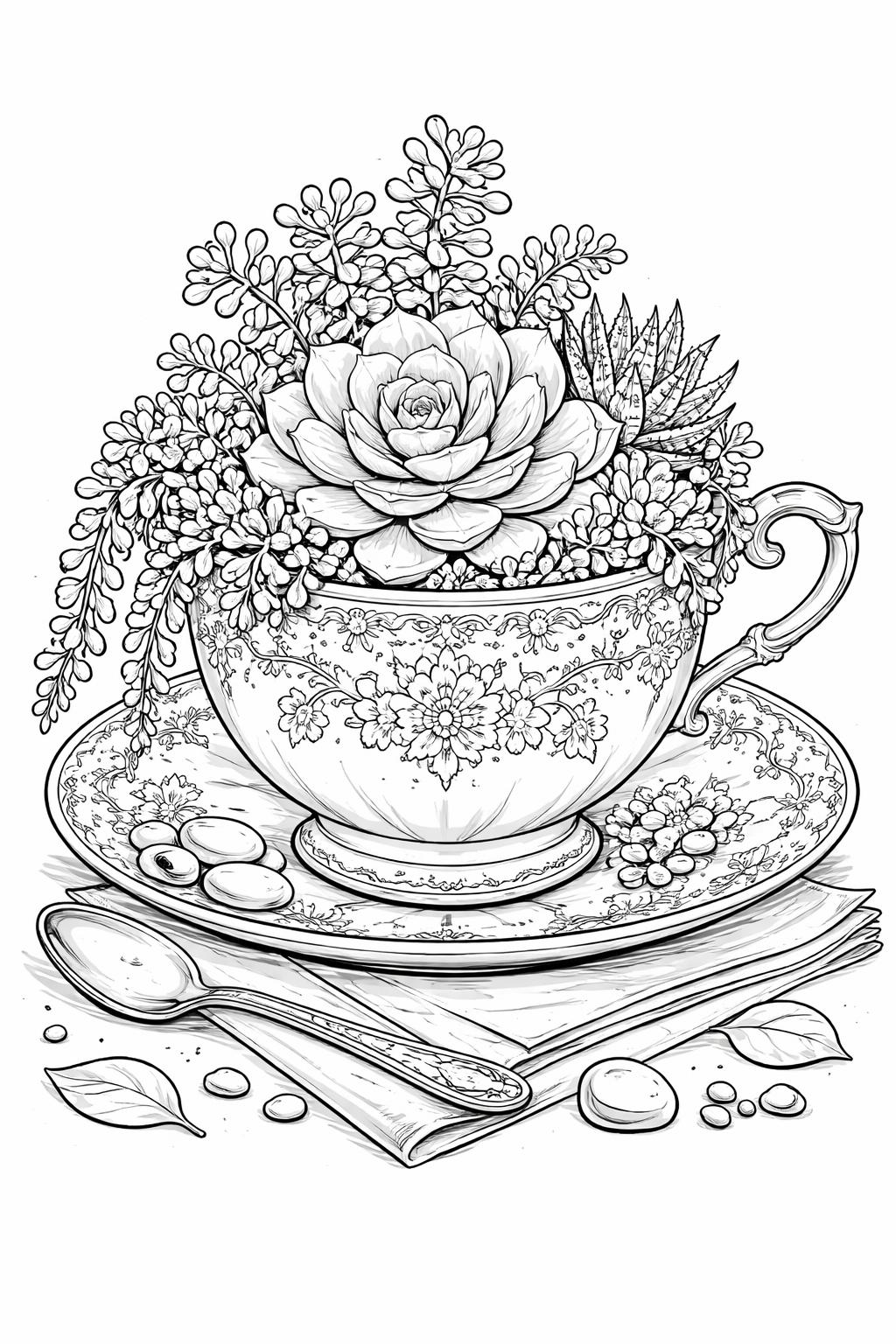 succulent hanging basket coloring page | cascading leaves and decorative planter | printable nature design