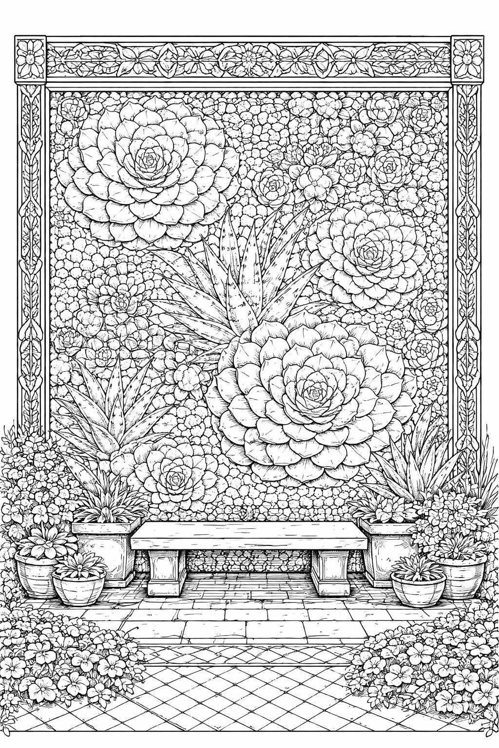 echeveria succulent coloring page | layered rosette leaves | relaxing adult coloring activity