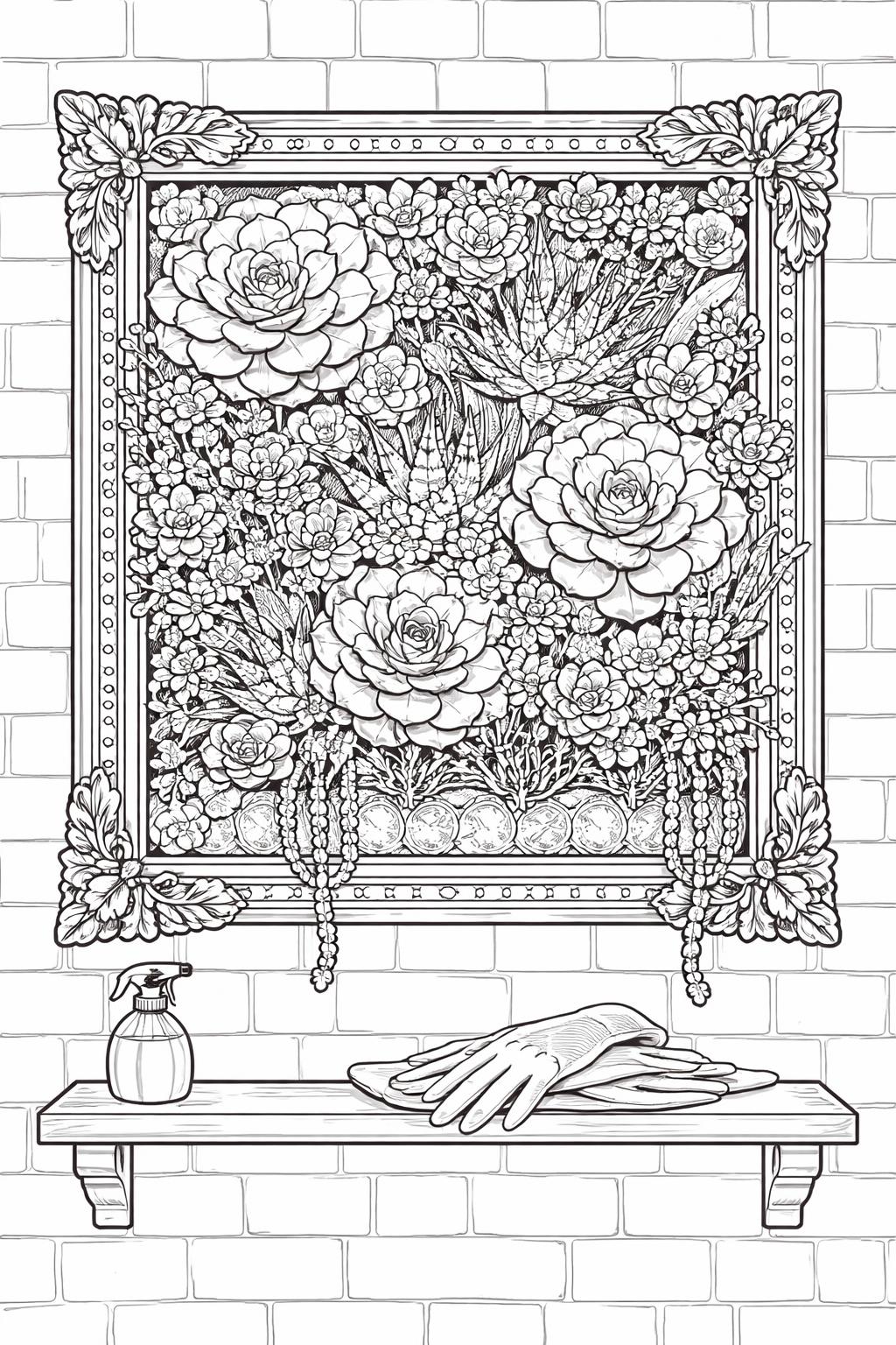 intricate succulent leaves coloring page | overlapping foliage patterns | relaxing coloring sheet