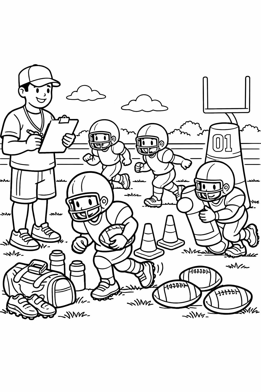 football team coloring page | players on the field | kids printable sheet