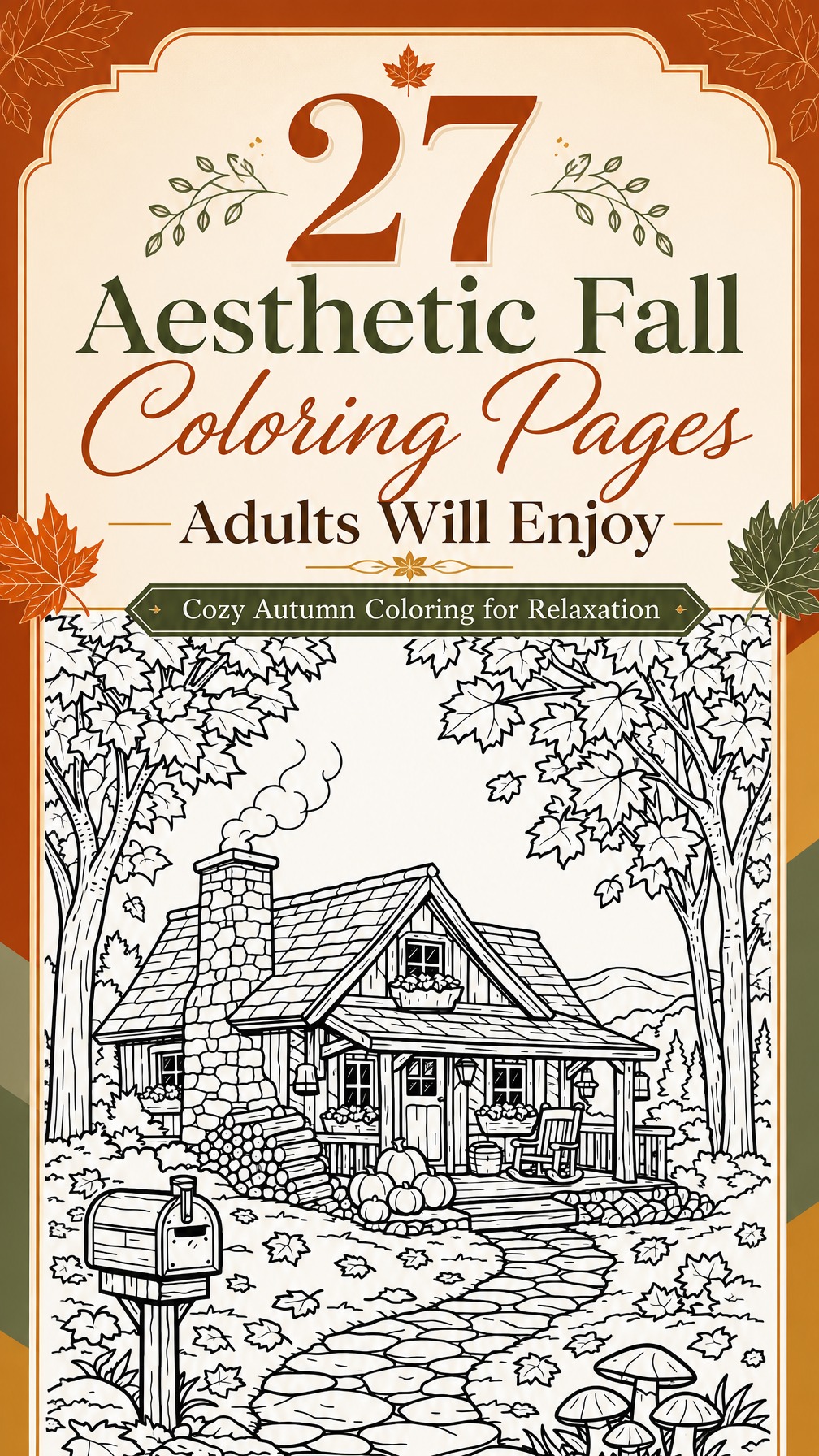 aesthetic fall coloring page | autumn printable coloring sheet | relaxing adult activity